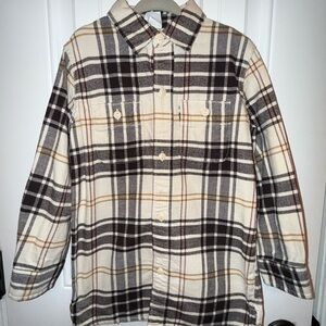 GAP Kids Plaid Button Down Shirt - Black, Brown, and Cream